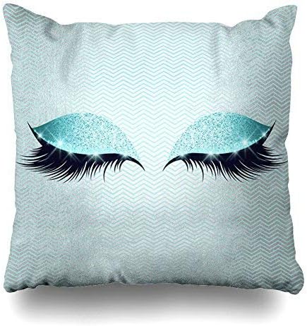 KoPPPu 18"X18" Two Sides Printed Soft Cotton Blue Tiffany Cats Eye Lashes Glitter Makeup Black Lumbar Throw Pillow Cover Home Decorative Cushion Case Pillow Case Sofa Bed Car Living Home With Hi