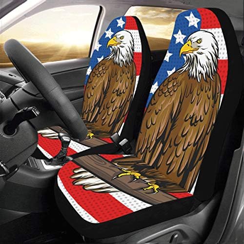 USA Bald Eagle American Flag Custom New Universal Fit Auto Drive Car Seat Covers Protector for Women Automobile Jeep Truck SUV Vehicle Full Set Accessories for Adult Baby (Set of 2 Front)