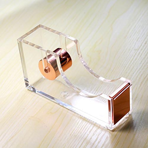 Desktop Tape Dispenser, Tape Cutter, Adhesive Roll Holder , Office, Acrylic -Clear/Rose Gold