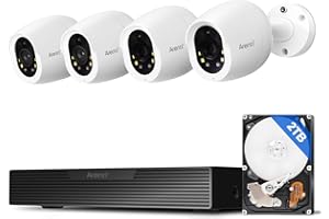 ARENTI 4K Security Camera System, POE Camera System with AI Person Vehicle Detection, 4PCS 4K POE Security Cameras, H.264+ 4K 8CH NVR with 2TB HDD for 24-7 Recording, AIK8-810B4 White