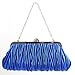 PULAMA Clutch Purse for Women, Pleated Satin Bridal Clutch Crossbody Evening Bag for Wedding & Prom Party, Royal Blue