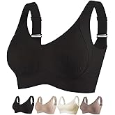 KIUGCO Womens Seamless Bras Comfort Ribbed Wireless Push Up Full Coverage Everyday Sports Bra