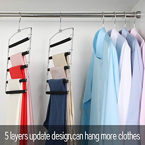 Meetu Pants Hangers 5 Layers Stainless Steel NonSlip Foam Padded Swing