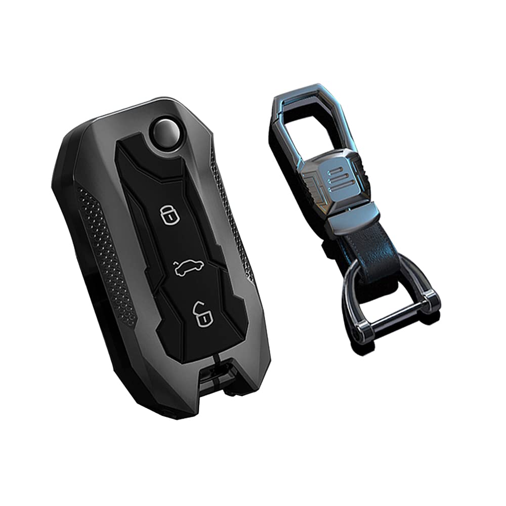 HIBEYO Car Key Cover Compatible with Volkswagen VW Jetta R Golf Beetle Passat GTI Tiguan MK6 MK5 Rabbit MK1 Touran Key Protective Case Flip Keyless Entry Smart Remote Coverage Protection-Gray