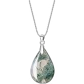 COAI 925 Sterling Silver Moss Agate Leaf Pendant Necklace