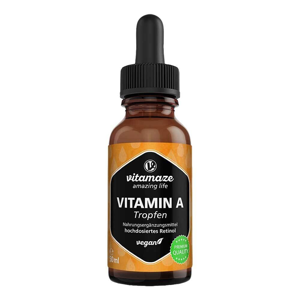 Vitamin A Drops 5000 IU High Strength per Daily Dose, Retinol Liquid & Vegan, 50 ml (1700 Drops), Natural Food Supplement Without Additives, High Bioavailability