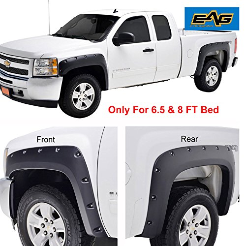EAG Black Fender Flare Pocket Rivet Style Styleside Fit for 07-13 Silverado 1500/2500/3500 (6.5 & 8 ft Bed)