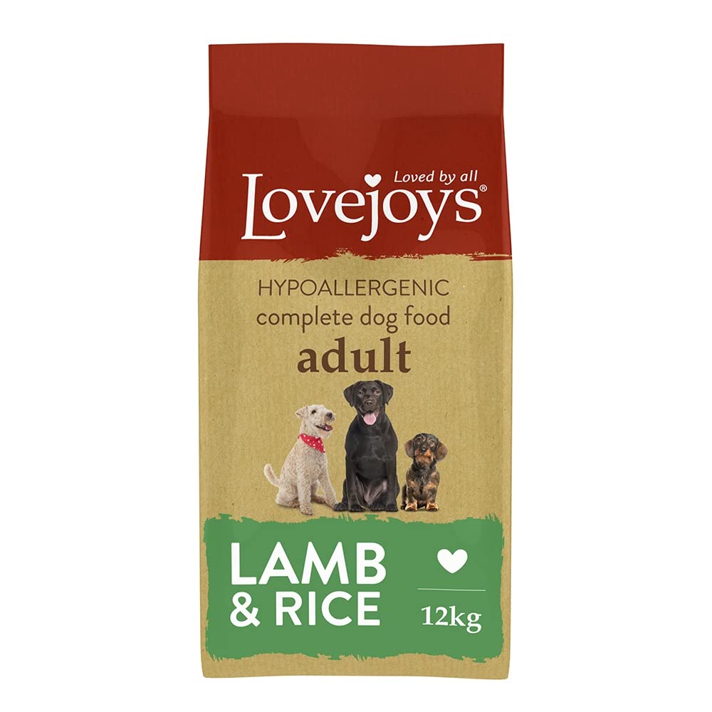 Lovejoys Complete Dry Dog Food Hypoallergenic Recipe, Lamb & Rice, 12kg - Wheat-Free Dried Dog Biscuits and Sensitive Dog Food Dry