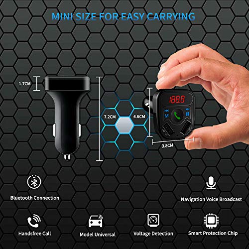Car Charger, YUGUANG 36W QC 3.1 Dual USB Ports X7, Bluetooth 5.0 Handsets MP3 Player Hands-Free Call Smartphone APP Wireless Music USB/TF Card Power Cut Memory Function for All Smartphones - Thumbnail 3