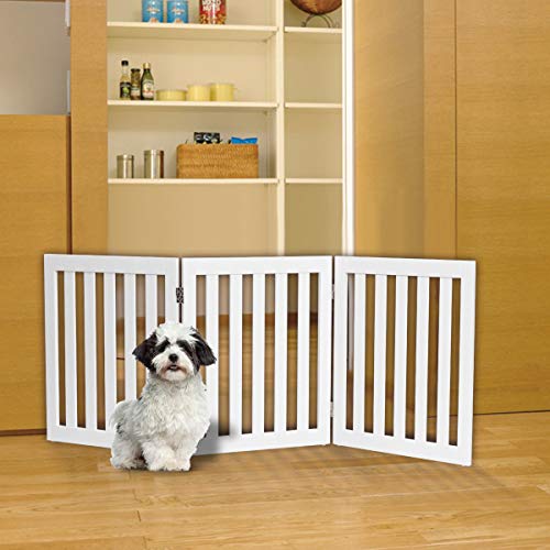Safstar Wooden Dog Gate Freestanding Pet Puppy Fence Foldable