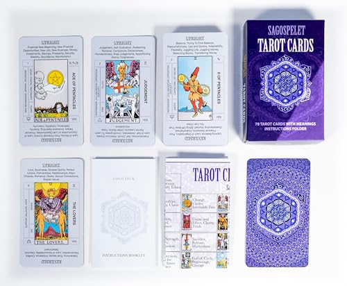 Tarot Cards with Meanings - Beginner Learning Set - Sheet with Common Spreads, Astrological Correspondences, Guidebook Included - Classic Design 78 Card Deck- Original Deck- FSC-Certified