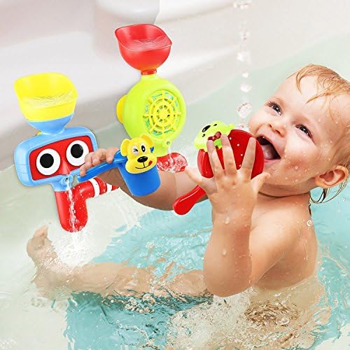 HapiSimi RED Baby Bath Toy - Waterfall Water Station with Two Stackable Cups - Enhance Your Baby’s Thinking Ability and Creativity Great Toy for Kids