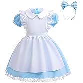Dressy Daisy Fancy Wonderland Party Costume Dress Up Set with Apron Pinafore & Headband for Little Girls Size 2T to 14