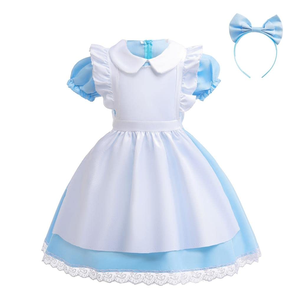 Lito Angels Wonderland Fancy Dress Up Costume Set with White Apron and Headband for World Book Day Kids Girls Age 4-5 Years, Blue (Tag Number 110)