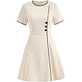 winkbay Women's Summer Button Short Sleeve Dress Elegant Crew Neck Work Office Dresses