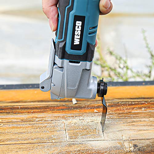 WESCO 20V Cordless Oscillating Tool Kit, 2.0 Ah Oscillating Multi-Tool, 3° Oscillation Angle, 6 Variable Speed 5000~20000 OPM, 16-Piece Universal Accessoriesy Kit for Sanding Cutting/WS2355KU