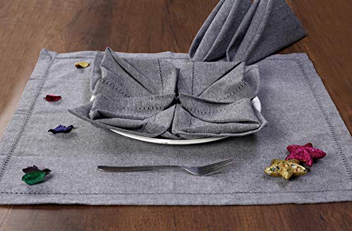 Ramanta Home 12-Pack 100% Hemstitched Cotton Dinner Napkin Oversized 20x20 - Chambray Cloth Napkin Soft Absorbent Comfortable for Events and Daily Use - Charcoal - Thumbnail 3
