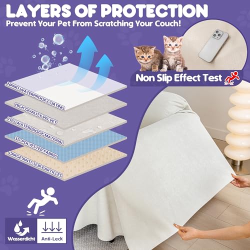 Loiion Anti Cat Sofa Covers, Sofa Protector for Cats, Waterproof Armchair Cover, 3 Seater Canapé Tapestry, Anti Cat and Pet Dog Armchair Lining, Beige Storage Cover 340 x 180 cm