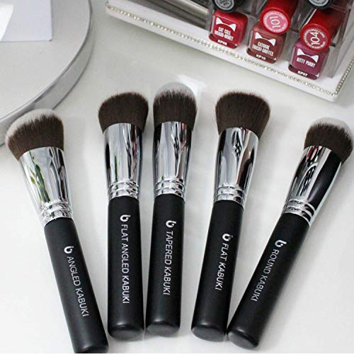 Kabuki Face Makeup Brush Set - Best 5 pc Large Face Brushes with Case for Foundation, Blush, Bronzer, Concealer, Mineral Powder Cosmetic Applicator Soft Dense Synthetic Vegan Brochas de Maquillaje