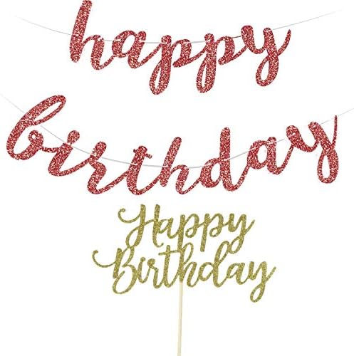 Happy Birthday Banner, Rose Gold, Birthday Party Decorations, Happy Birthday Cake Topper