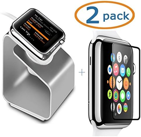 CiDoss Aluminium Apple Watch Stand, Holder Silicone Charging Mount Cradle for iWatch Plus Tempered Glass Screen Protector, 42mm