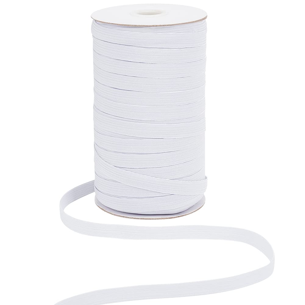 PandaHall 100yards Flat Elastic Cord, 1cm Sewing Crafts DIY Stretch Band Cord Spool Roll White 1cm Elastic Face Mask Straps for Sewing Clothes Craft Bracelets Shoe Laces Wig Grips Accessories