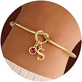 M MOOHAM Valentines Gifts for Kids Her Women - Initial Birthstone Knot Bracelets for Women Jewelry Tie the Knot Bridesmaid Proposal Gifts 14K-Gold-Plated Adjustable Birthstone Initial Bracelets Gifts
