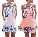 Gillberry Women Sleeveless Retro Vintage Porcelain Print Swing Cocktail Dress