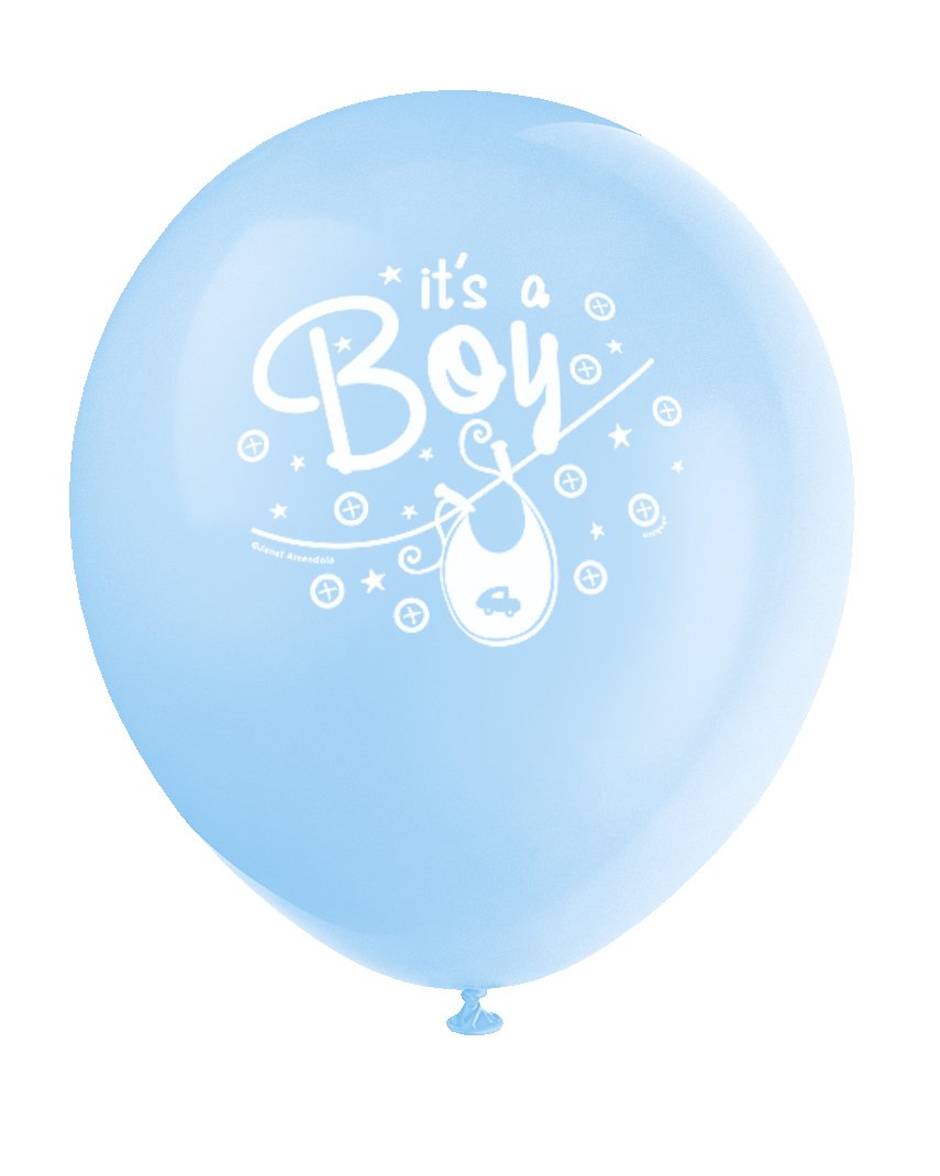Unique Party 42516 - 12" Latex Blue Clothesline Baby Shower Balloons, Pack of 12