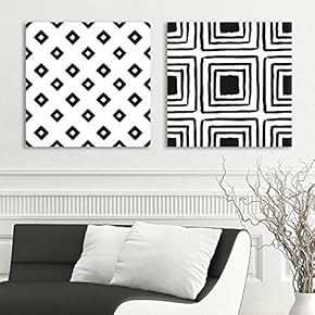 2 Panel Square Canvas Wall Art - Black and White Square Patterns Patterns - Giclee Print Gallery Wrap Modern Home Art Ready to Hang - 12"x12" x 2 Panels