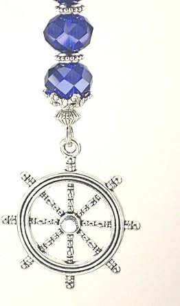 Silvery Ship S Wheel And Cobalt Blue Glass Helm Ceiling Fan Pull