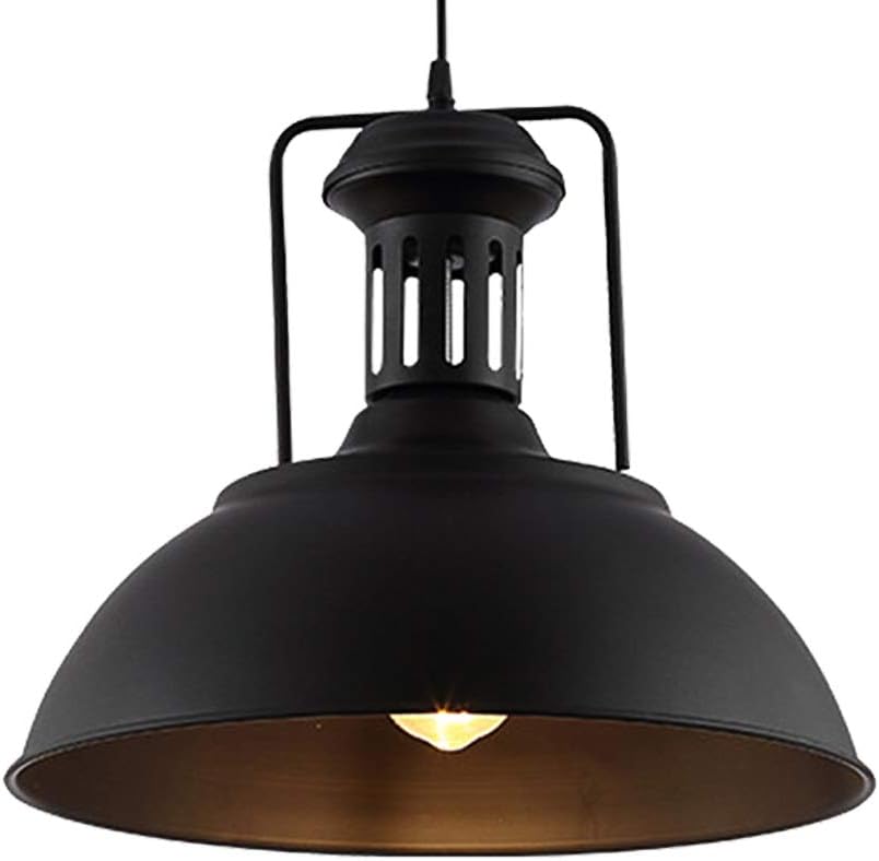 Vintage Pendant Lamp, Motent Industrial Nautical Style Barn Dome/Bowl Shaped Hanging Light, Antique Retro Iron Wrought String Drop Lighting Fixture, 15.7" Dia for Loft Kitchen Bar - Black and Copper
