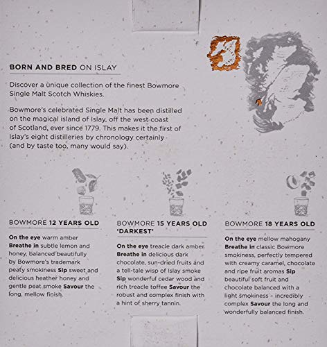 Bowmore Whisky Geschenkset - Single Malt Scotch Whisky - Mit Bowmore 12 Jahre, 15 Jahre Darkest und 18 Jahre - Geschenkpackung - 40%-43% vol - 3 Miniaturen x 0,05l – Bild 4