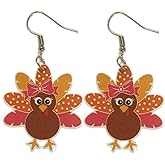 Cute Affordable Pair of Colorful Fun Turkey Earrings for Women. Fun Affordable Drop and Dangle Turkey Earrings for Thanksgiving. Great Pair of Turkey Feather, Turkey Earrings for Thanksgiving. Drop and Dangle Cartoon Turkey Earrings for Women.