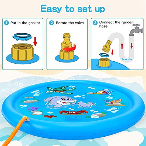 Fomatrade Sprinkler for Kids Toddlers,Splash Play Mat,Thickening PVC Inflatable Water Spray Pad Outdoor Garden Inflatable Sprinkler Water Mat Fun Toy Kids Baby Pool Pad Hot Summer Swimming Party