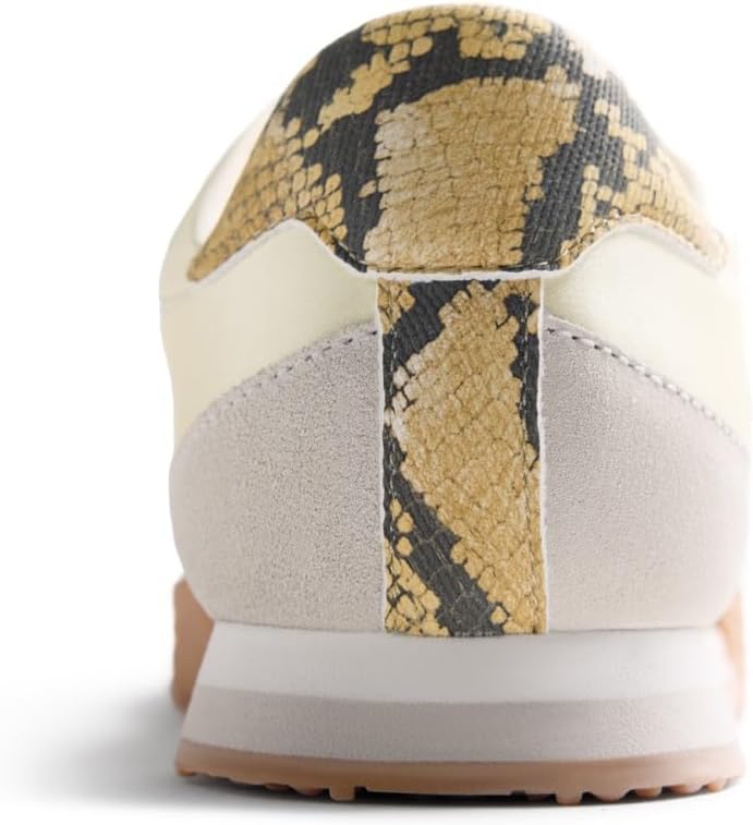 SHAMUD - Sapatilhas desportivas com couro, estampa de cobra, detalhes brilhantes, sola flexível, palmilha e plataforma almofadadas, cor amarela, tamanho 35