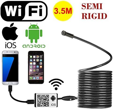 AttoPro Rigid Wireless WiFi Endoscope Borescope Snake Inspection Camera for iphone iOS iPad Samsung Android Smartphone with 6 adjustable led light, 9MM, 2 Megapixels, 720P HD, Waterproof - 3.5M