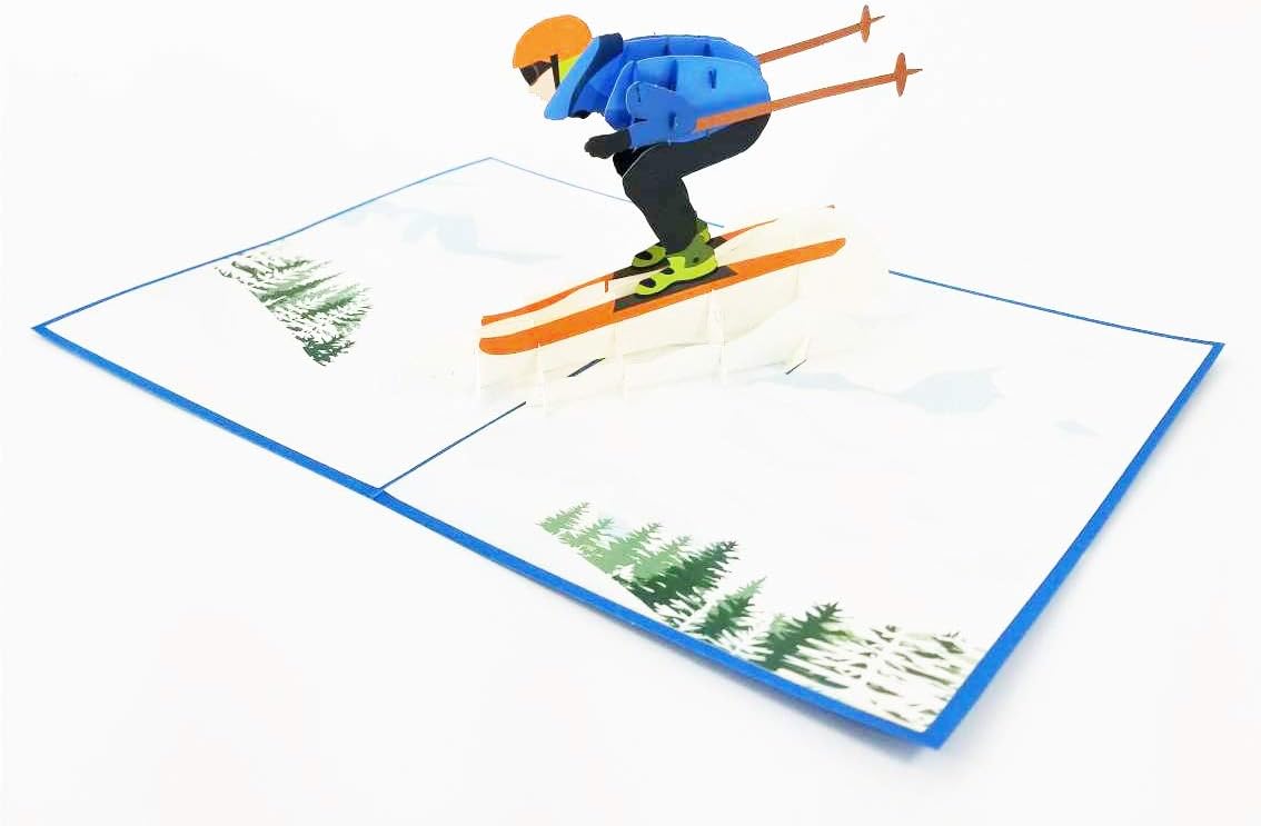 Fetes Occasions Speciales Sport Skieur 3 D Pop Up Carte De Voeux Anniversaire Cadeau Ski 15x15cm Cartes De Voeux Papeterie