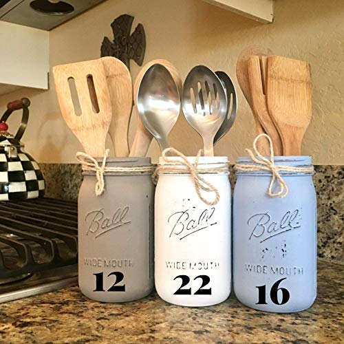 image for VivasFlowerShop Mason Jar Kitchen Utensil Set, Painted and Distressed 