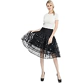 KWBCM Women's 50s Vintage Tulle Ruffled Petticoat 26" Crinoline Rockabilly Tutu Skirt Slip S-2XL