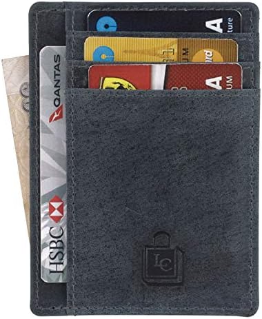 Le Craf Light Blue RFID genuine Leather Credit card holder for Men/Women Front Pocket Slim Wallet