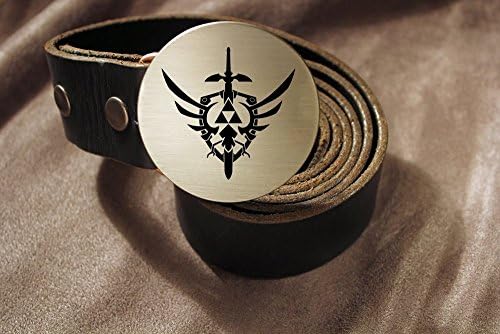 Metal Some ArtZelda MASTER SWORD & SHIELD Hyrule TRIFORCE Etched Metal Belt Buckle