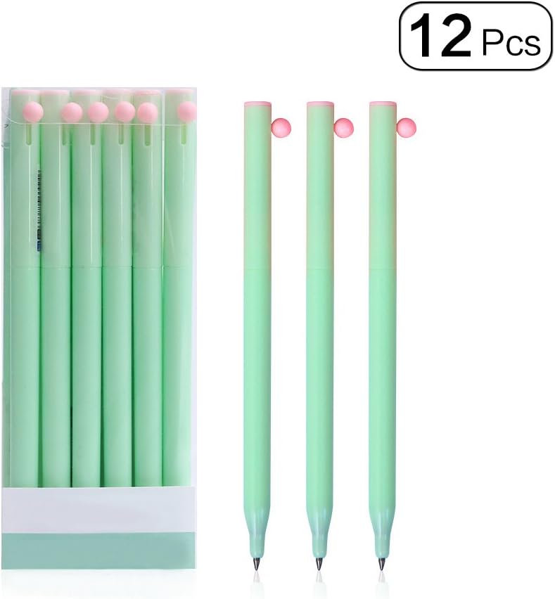 Jia Hu Pack of 12 Retractable Gel Pens 0.5mm Blue Gel Ink for School Office Supplies Green