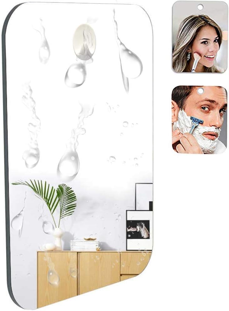 Suction Cap Bathroom Shower Shaving Mirror with Bonus Long-Lasting Removable Adhesive Hook, Shatter Resistant, Fog-Free Capable -