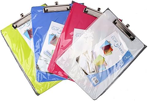 Youbedo Plastic Storage Clipboard Low Profile Clip for School,Office,Pack of 4,Red/Yellow/White/Blue