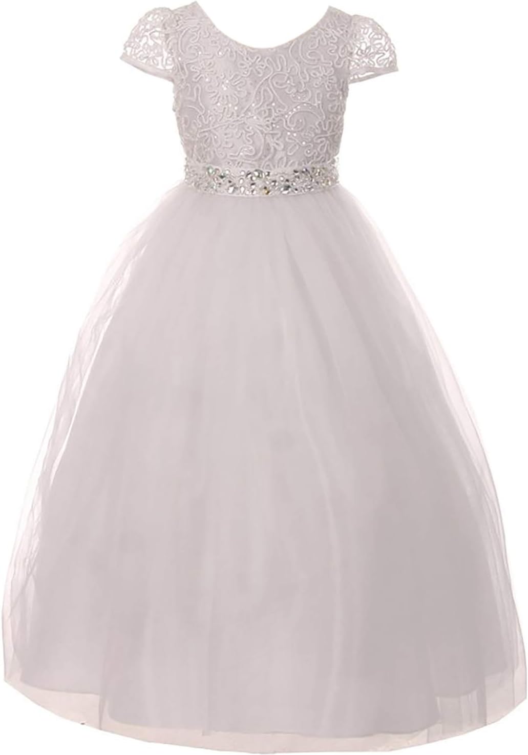 Big Girls Elegant Lace Sequin Holy First Communion Flower Girl Dress Wedding