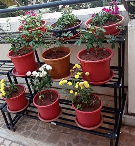 SIMRAN HANDICRAFTS SANTOSHI 3-Step Steel Metal Gardening Stand for Indoor and Outdoor Plant Pots (20 x 20 mm, Black)