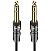 J&D 1/4 Inch TRS Instrument Cable, Gold Plated Copper Shell 6.35mm Male to Male Stereo Cable, 6 Feet