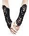 JISEN Women Banquet Party Fingerless Elegant Lace Embroidered Bridal Gloves 11 Inch Black