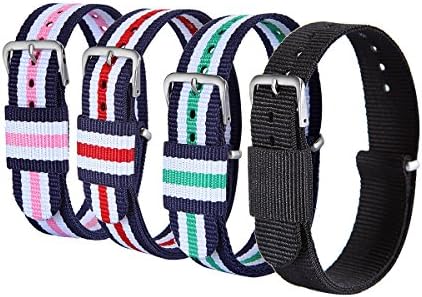 4PC 20mm Nylon Black Watch Band Striped Blue/white/Red/Green/Pink Watch Strap